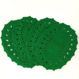 Vintage MCM handmade green crochet placemat set of 4